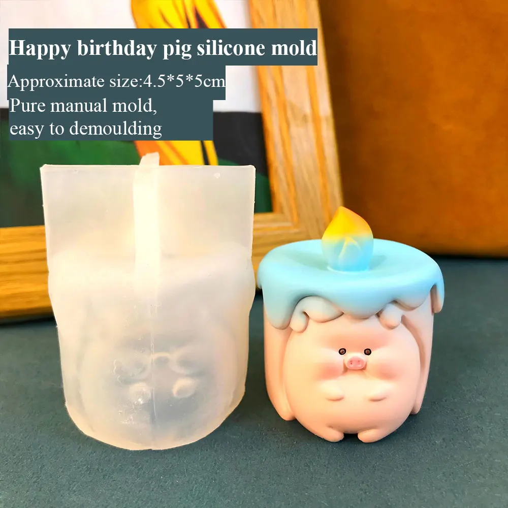 Lovely Happy Birthday Pig Mold, Drop Glue, Aromatherapy Handmade, DIY, exclusive 3D, Three-Dimensional