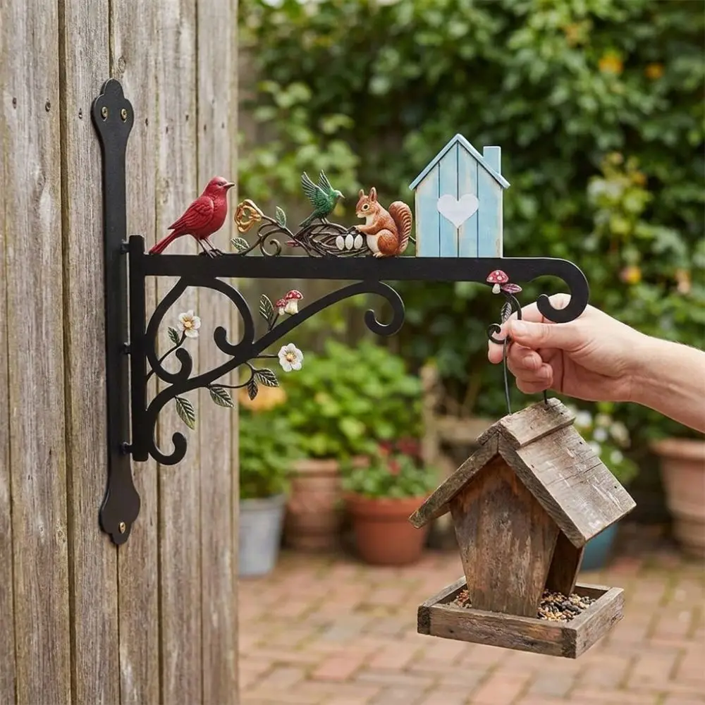 

Rust-Proof Wall-mounted Hanger Rustic Style Iron Art Flower Basket Holder Animal Silhouette Bird Design Metal Decorative Rack