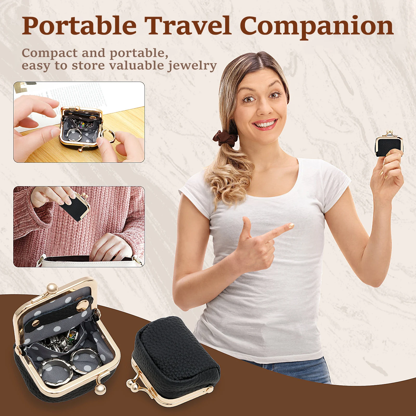 Vintage Leather Mini Jewelry Box Portable Travel Jewelry Case with
