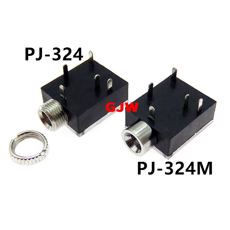 10PCS PJ324 5 Pin 3.5mm Stereo Audio Jack Socket PCB Panel Mount for Headphone With Nut PJ-324M