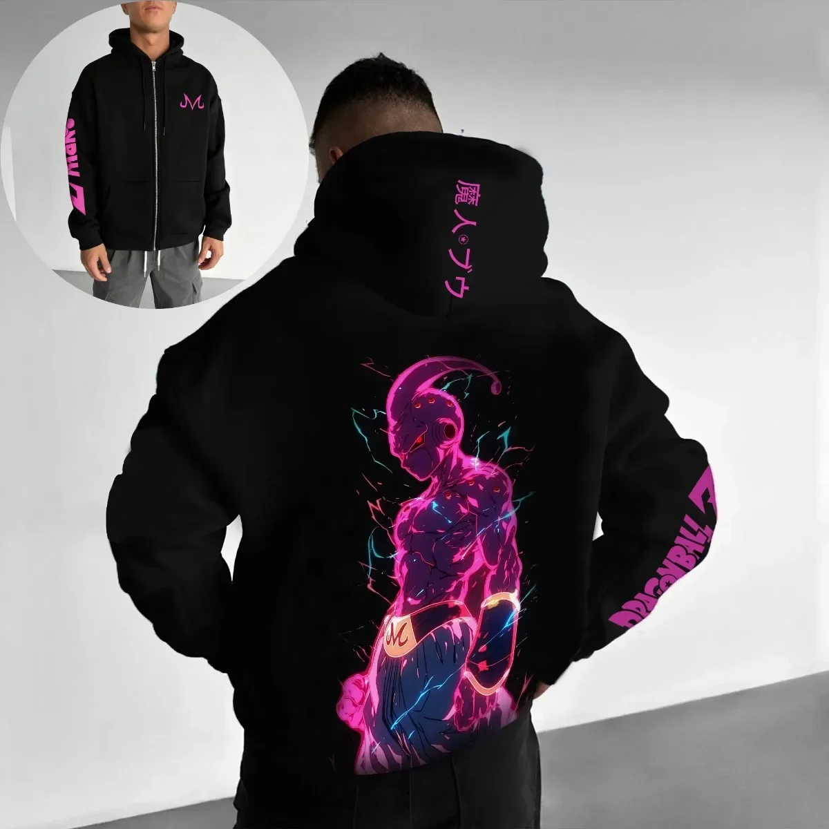 

Dragon Ball Majin Buu Pink Trend Explosion Villain Anime Hoodie Men Black Cotton Casual Autumn Winter Streetwear Fashion Cosplay