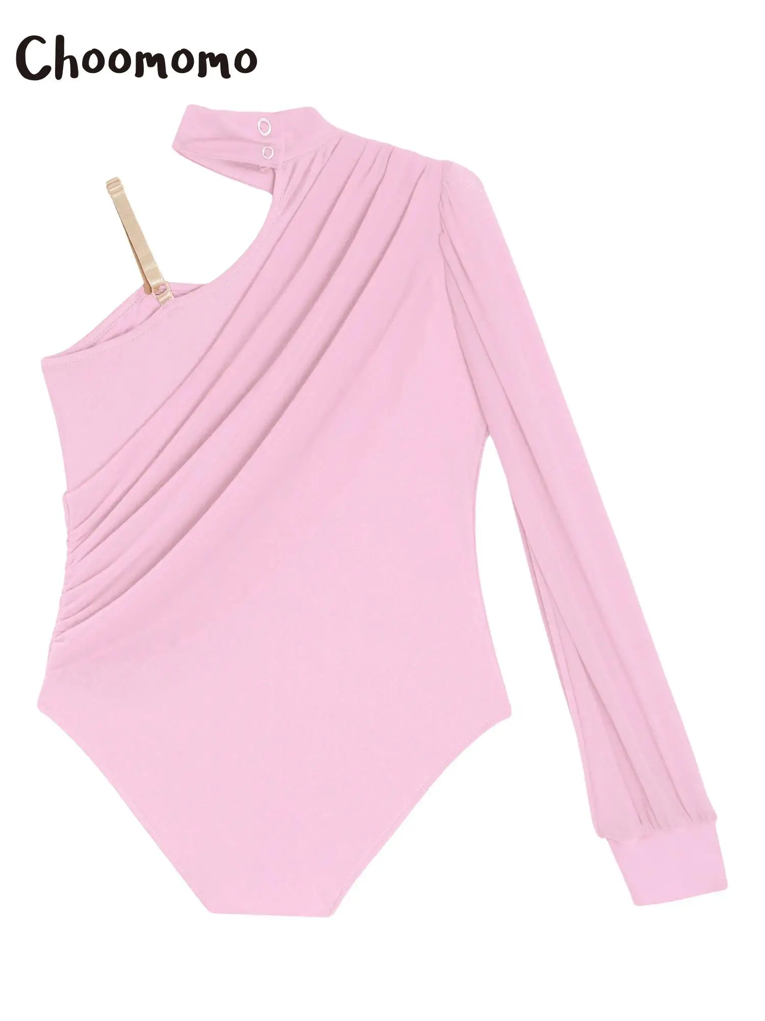 

Kids Girls Figure Skating Gymnastics Dance Outfit One Shoulder Long Sleeve Ruched Mesh Leotard Bodysuits +Shorts Ballet Jersey