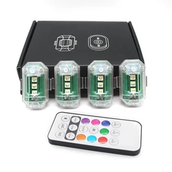 4pcs RGB Atmosphere LED Color Changing Car LED Light, Car Interior Decorative Light with Remote Control, Car LED Warning Light