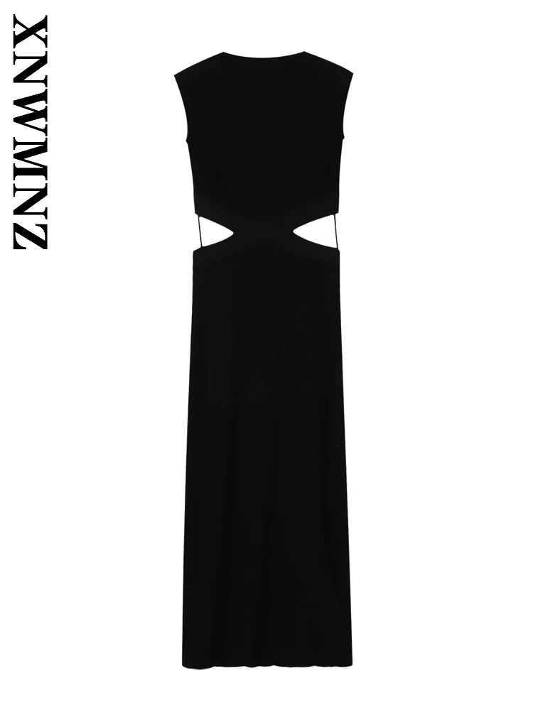 XNWMNZ 2025 Summer New Women Clothing club Chic O-Collar Sleeveless Splicing Dresses Fashion Woman Dress Party Midi long