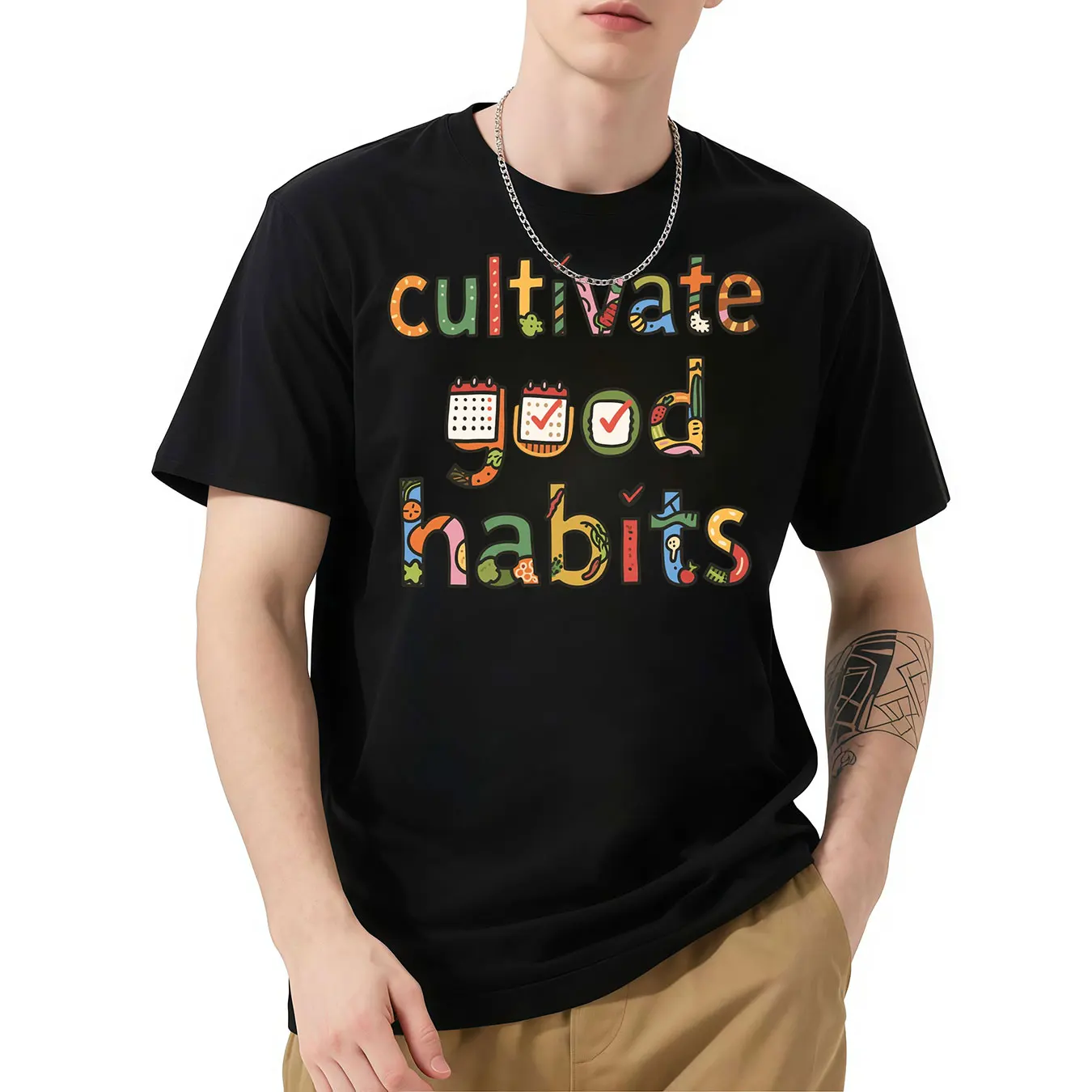 

2025 Cultivate Good Habits Graphic T Shirts Gym Women T-shirts Man T-shirts for Mens Clothing Unisex Tops Tees