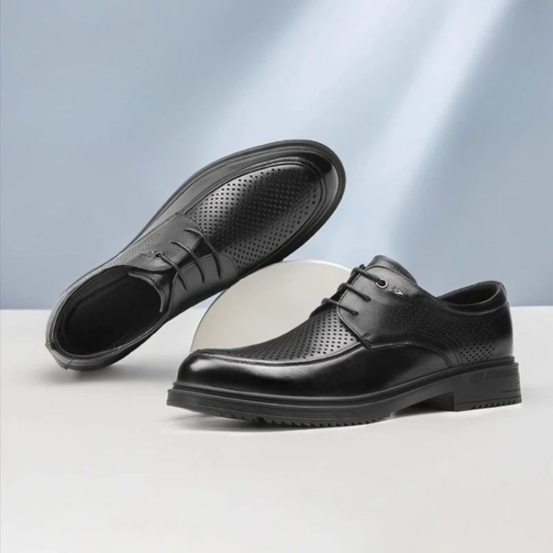 

Летние сандалии на полой подошве, увеличивающие рост 8 см, мужские дышащие туфли дерби из натуральной кожи, туфли на высоком толстой платформе