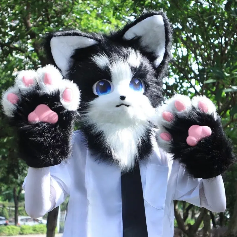 Kig Fursuit Kigurumi Furry Cosplay Costume Pink Black Head Cos Outfits Comiket Furries Doll Animal Mask for Comic-Con Role Play