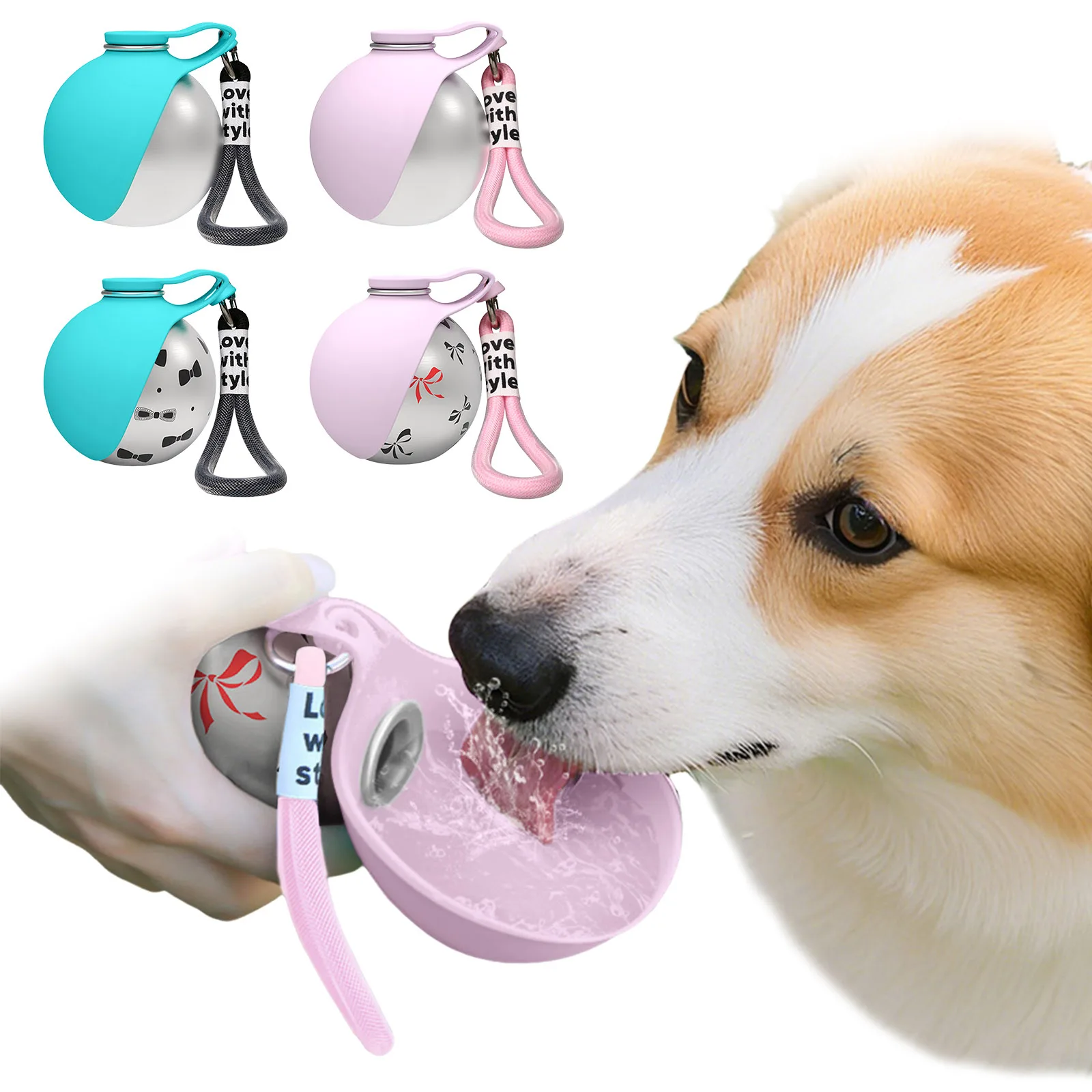 

Portable 285ml Dog Water Bottle with Silicone Bowl Foldable Pet Water Bottle No-Spill Ideal for Walking Hiking & Travel
