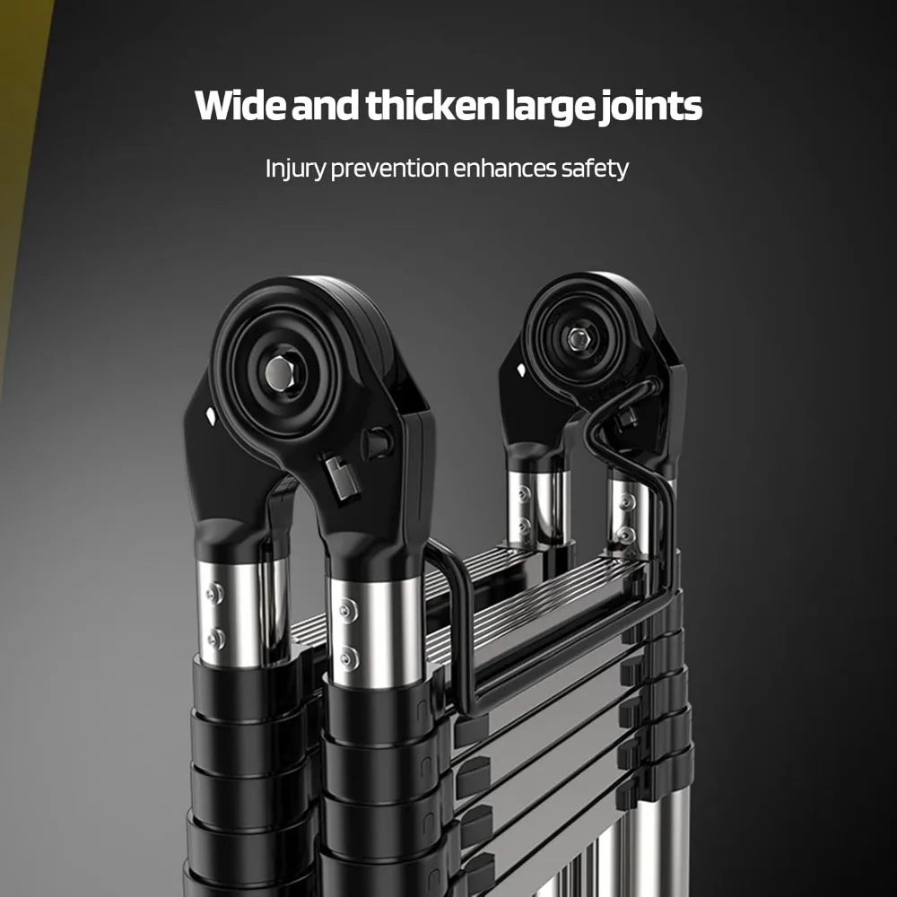 سلم تلسكوبي 16 قدم من الفولاذ المقاوم للصدأ، إطار A بطول 8 أقدام قابل للطي، سعة 330 رطل، قابل للطي مع أقفال أمان، مناسب للخارج #6