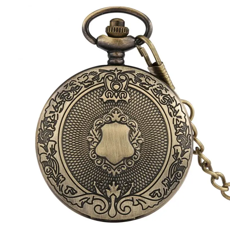 Bronze escudo relógio de bolso quartzo floral rattan flores bolso relógio pingente simples numeral romano dial prático collectibles