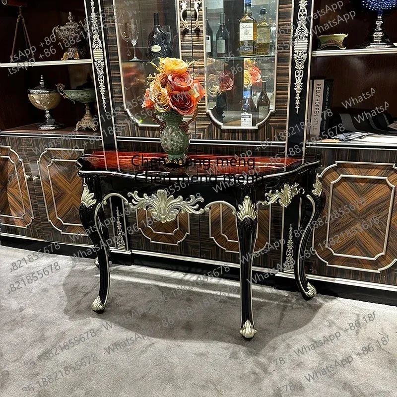 

French solid wood entrance table European court carved decorative table simple light luxury entrance table