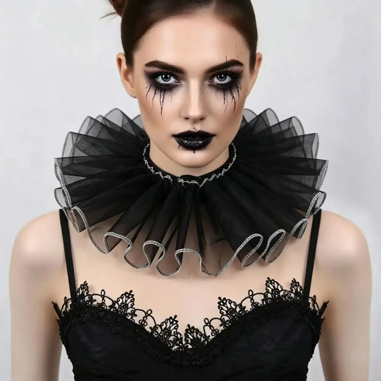 Oversized Contrast‑Color Organza Fake Collar Exaggerated Ruffled Clown Puffy Collar Carnival Party Stage Cosplay Decor Accessory