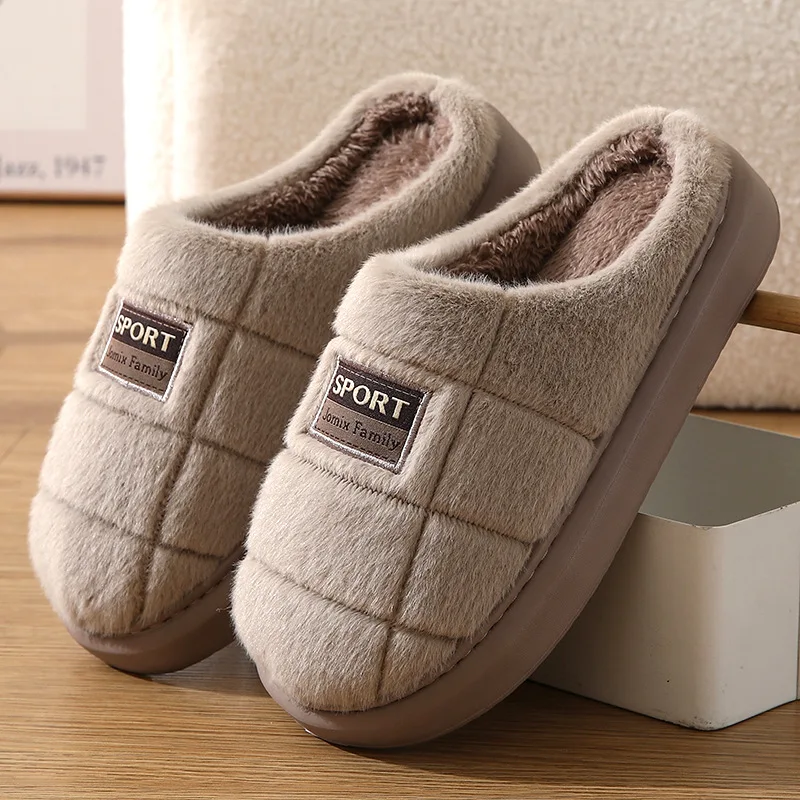 Extra large men's cotton slippers, winter household wool slippers, 2024 new EVA thick soled warm men's cotton slippers