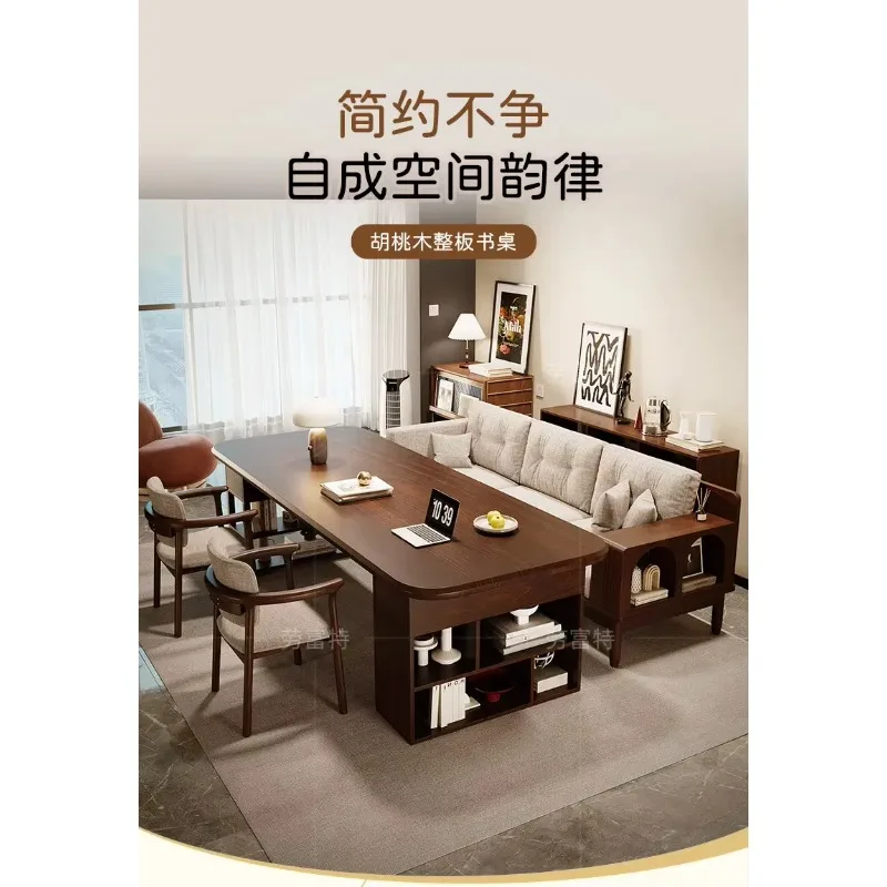 e1- walnut living room solid wood large long desk bookshelf integrated workbench reading study table desk