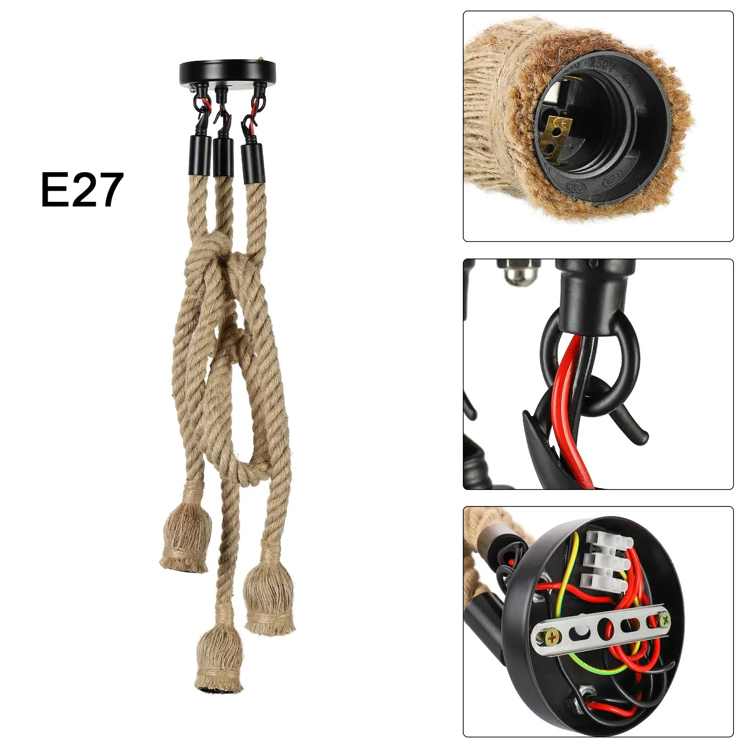 Imagem -02 - Industrial Led Lustres com Hemp Rope Lâmpadas de Teto sem Lâmpada Sala e Acessórios de Cozinha Retro E27 Cabeça 1m