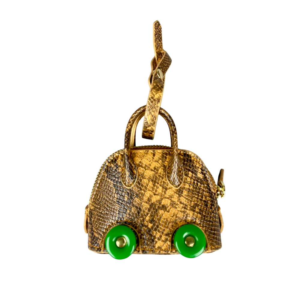 Mini-Tasche aus Leder mit Schlangenprägung – Ohrhörer- und Lippenstiftbeutel mit kontrastfarbenen Rädern – PU-Leder-Tasche Charm – ideales Geschenk für Frauen – Detail 9