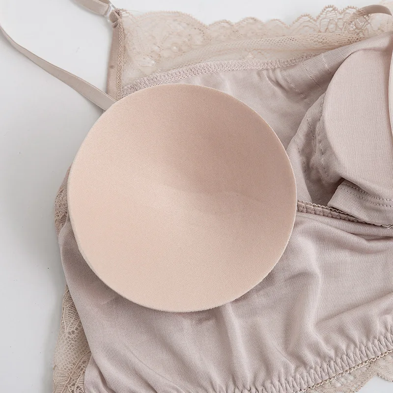 Birdtree, 100% Real Silk Bra, Women Lace Wire Free Bralette Removable Pads Bandeau Bra, Mini Cami Half Cami P36058QM