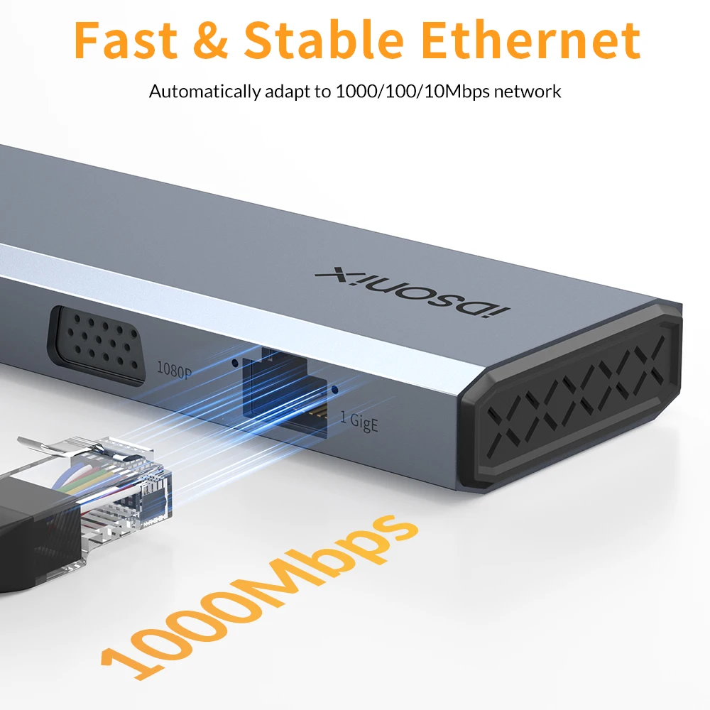 iDsonix Type C USB 3.0 허브 10 in 1 도킹 스테이션 멀티포트 어댑터(HDMI 4K@60Hz PD100W 기가비트 이더넷 SD/TF 카드 리더기 포함)