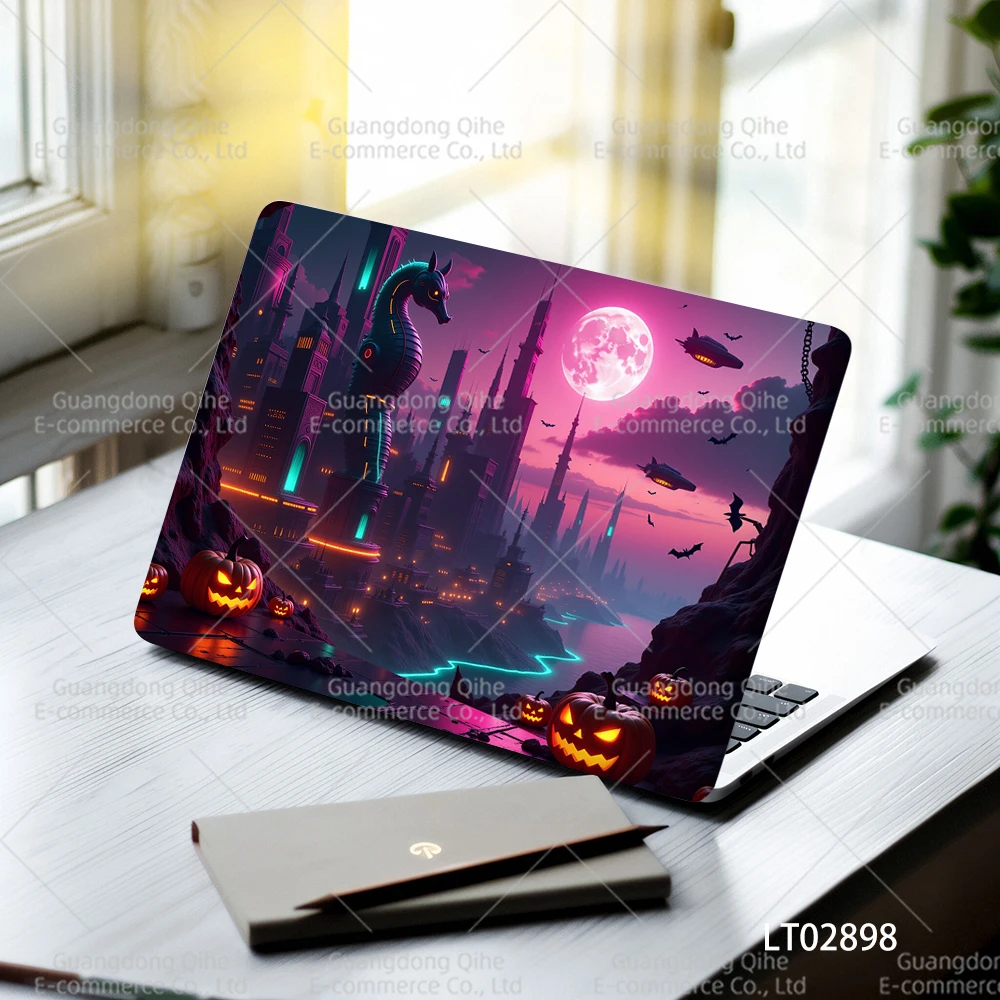 2PCS Halloween Tech Style Pumpkin Dragon Laptop Sticker Set Art Waterproof PVC Decals MacBook Cover Festival Gifts Computer Skin