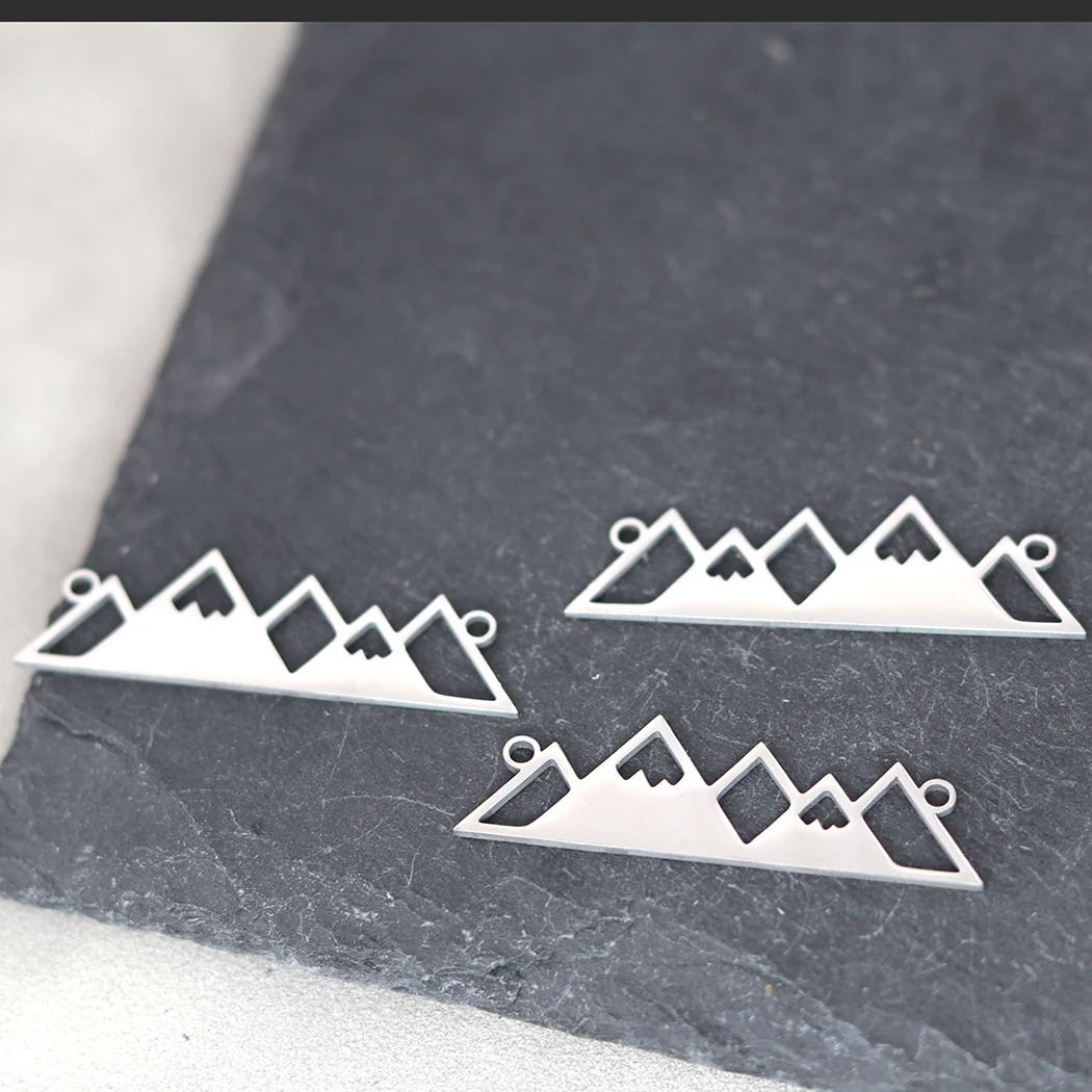 3PCS Stainless Steel Mountain Pendant Charms for Jewelry Making DIY Craft Trendy Bracelets Necklace Finding Hollow Accessories