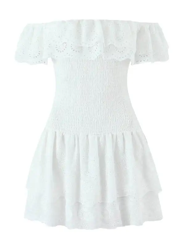 استرخاء Vaion Sle الدانتيل تقليم الأزهار التطريز مثير واحد الكتف الدكتور الجوف خارج الحلو الخصر Cinching التخسيس ort تنورة