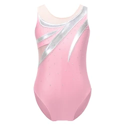 Girls Shiny Rhinestone Ballet Jersey Costume Bronzing Cloth Rhythmic Gymnastic Artistic Skating Dance Tight Fitting Leotards