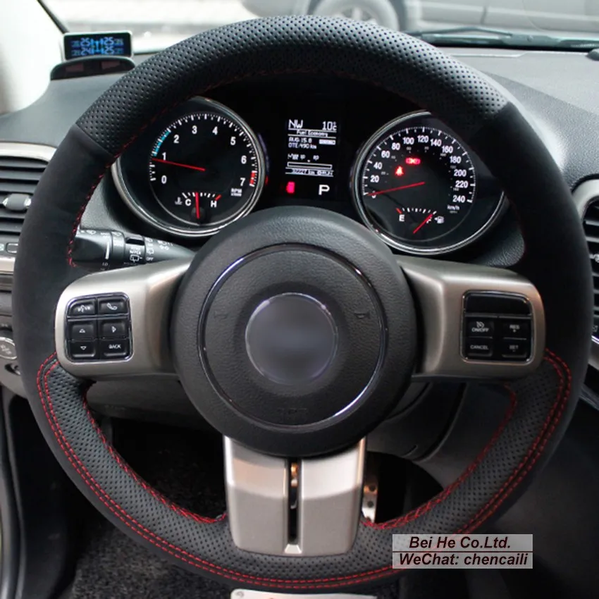 

Нескользящий чехол из натуральной кожи с ручной вышивкой, черный замшевый чехол на руль автомобиля для Jeep Wrangler Patriot, аксессуары для интерьера