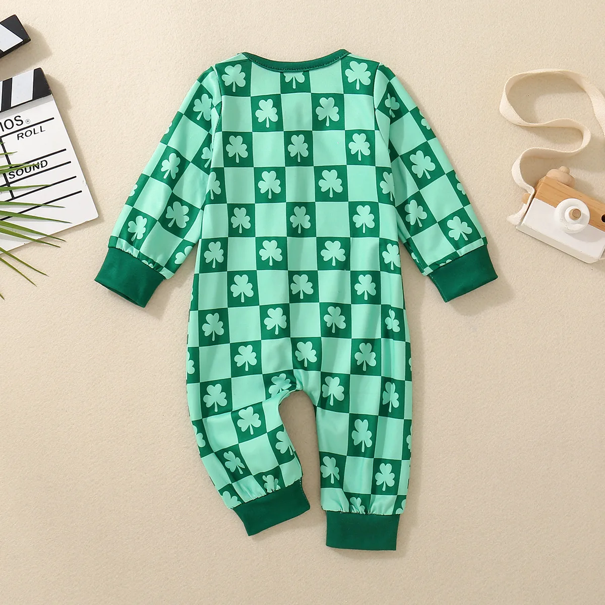 Summer Neutral Infant Green Clover Print Long Sleeve onesie