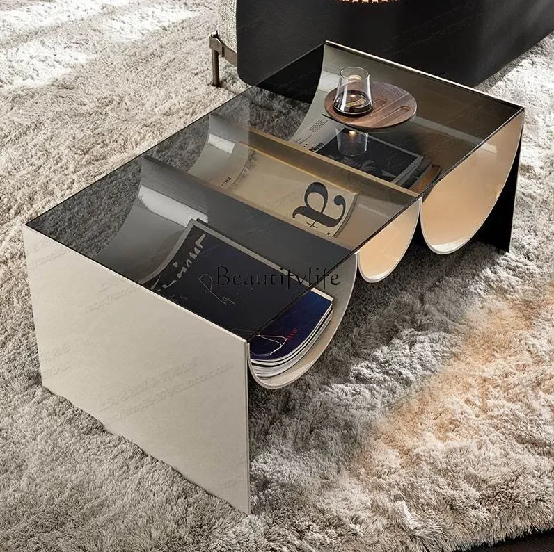 LDDesigner personality creative sofa back table modern wave tempered glass storage coffee table