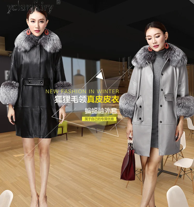 Genuine Leather 2023 Jacket Women Sheepskin Coat Female Autumn Winter Coats and Jackets Fox Fur Collar Mujer Chaqueta