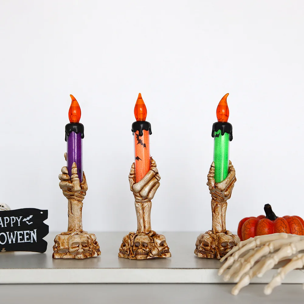 최고 판매 할로윈 촛불 조명 바 KTV 장식 소품 무서운 유령 손 해골 헤드 라이트 LED 깜박이는 전자 제품