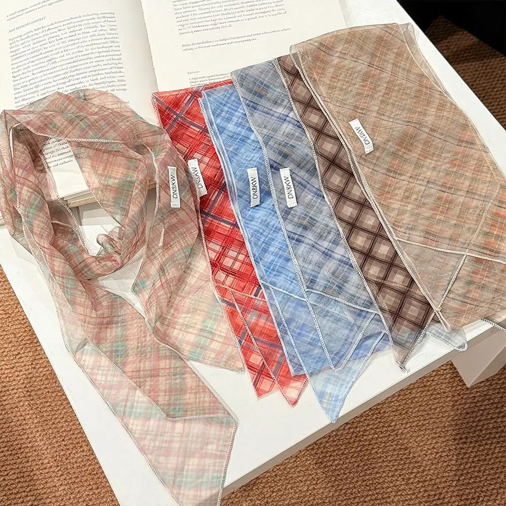 

New lattice Checkered Silk Scarf for Women Thin Atmospheric Belt Long Ribbon Neck Tie Scarf Long Striped Neck Scarf