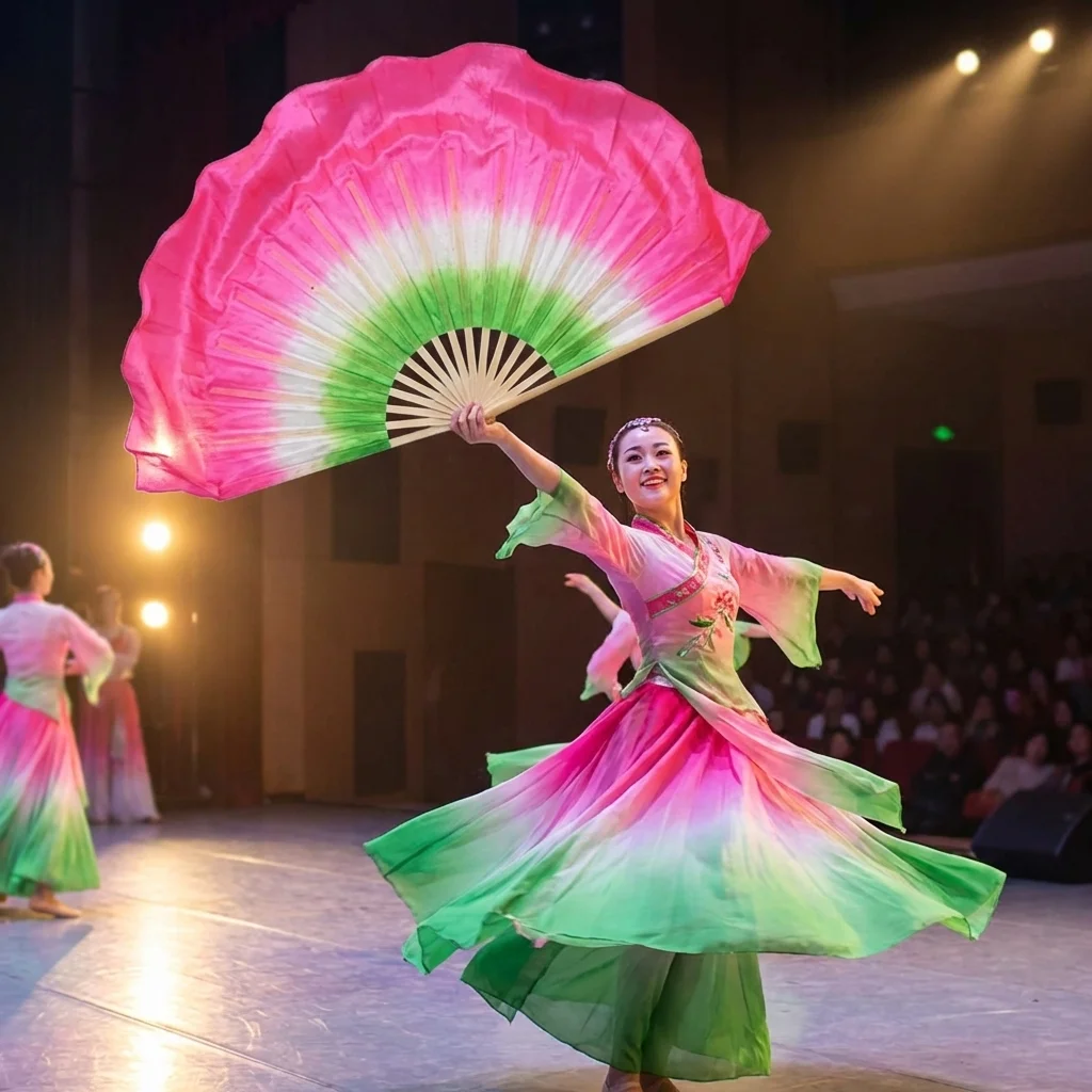 

Handmade Silk Veil Fan Beautiful Yangko Dance Fan Chinese Style Classical Half Circle Silk Belly Dance Fans Dance Performance