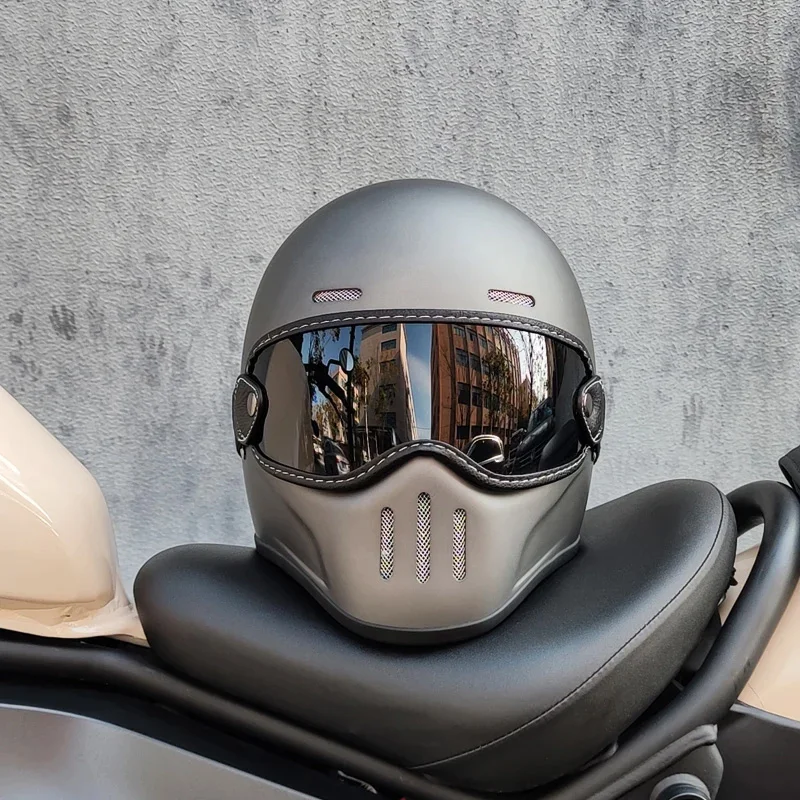 

Retro Full Face Motorcycle Helmet Men Women Cascos Para Moto Vintage Cafe Racer Scooter Racing Motocross Helmet Fiberglass Shell