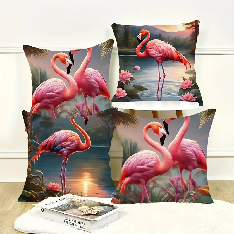 Flamingo Printed Pillowcase, Cushion Pillowcase Suitable For Sofa Bed, Car Living Roomhome Decoration Room Decoration