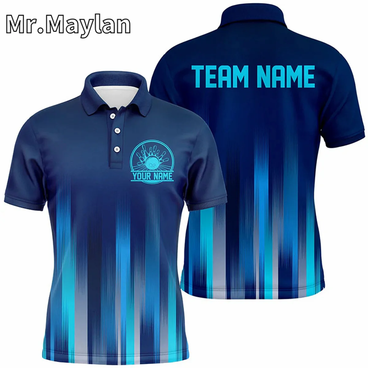 

3d-футболки для боулинга с именем, голубая рубашка-поло для мужчин и женщин, персонализированные рубашки для боулинга, летние футболки унисекс
