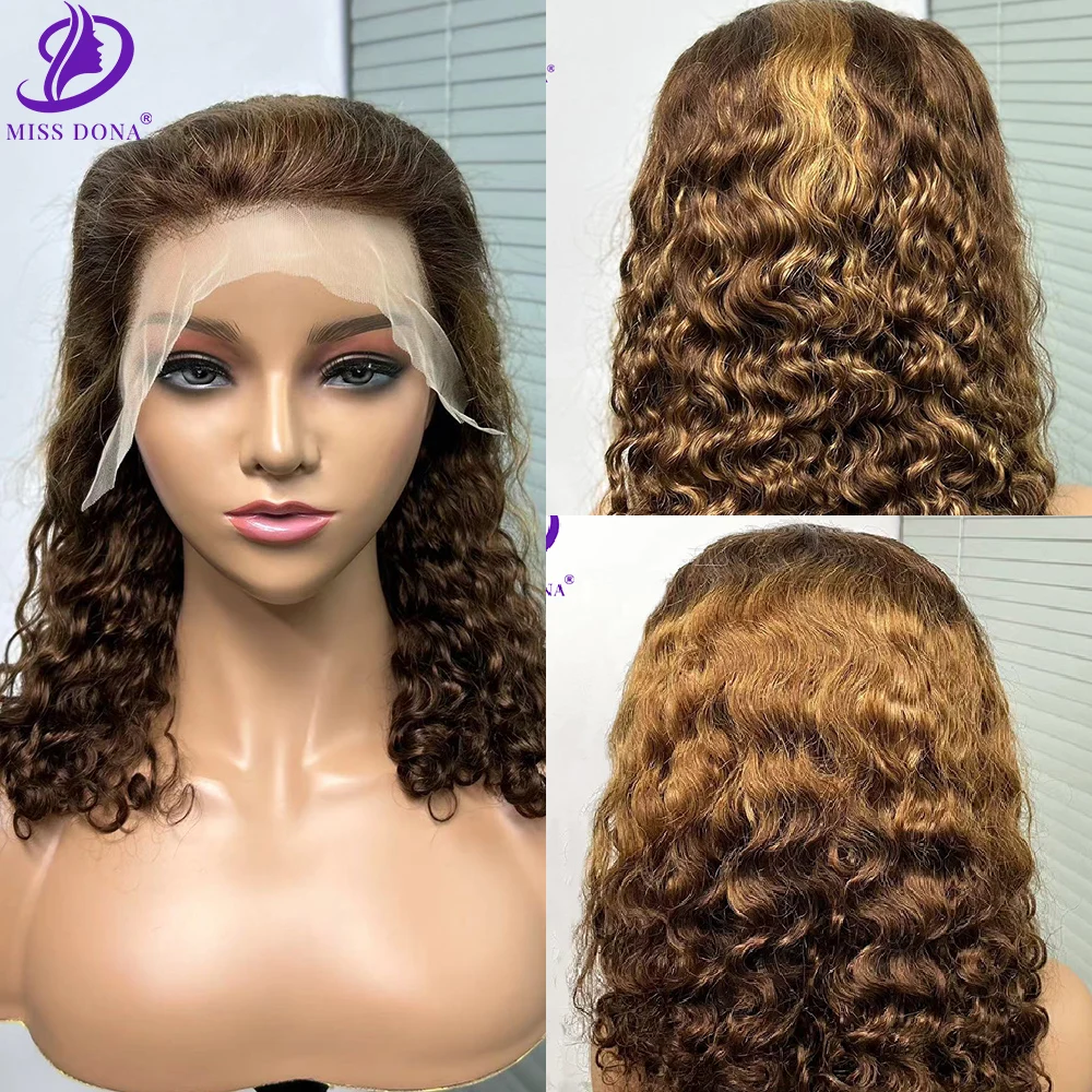 Miss Dona 13x4 Lace Frontal Wigs 200% Density Colorful Curly Bob Human Hair Wig  Burmese Remy Human Hair for Black Women