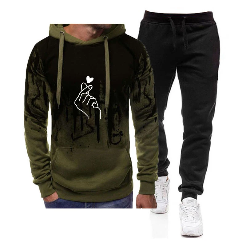 Men Casual Tracksuit Hoodies Set Men\'s Sportswear Outfit Sweatshirt+Sweatpant 2 Pieces Suit Pullover Hoody Sets Male Fashion