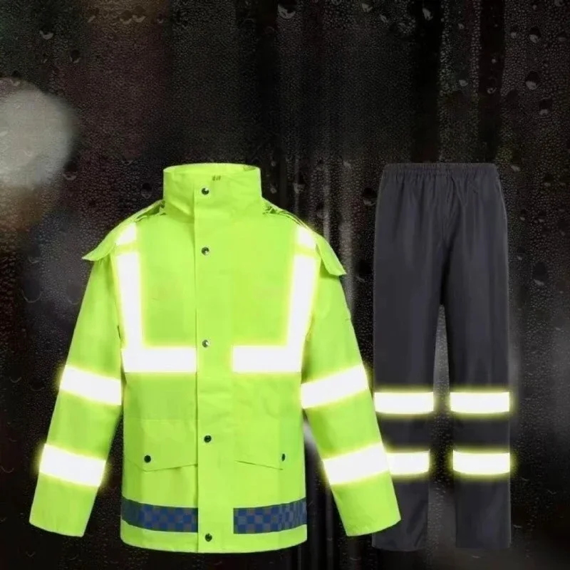 Hot Sell Duty Split Raincoat Property Garden Traffic Adult Full Body Anti Rainstorm Split Reflective Raincoat Rain Pants Suit