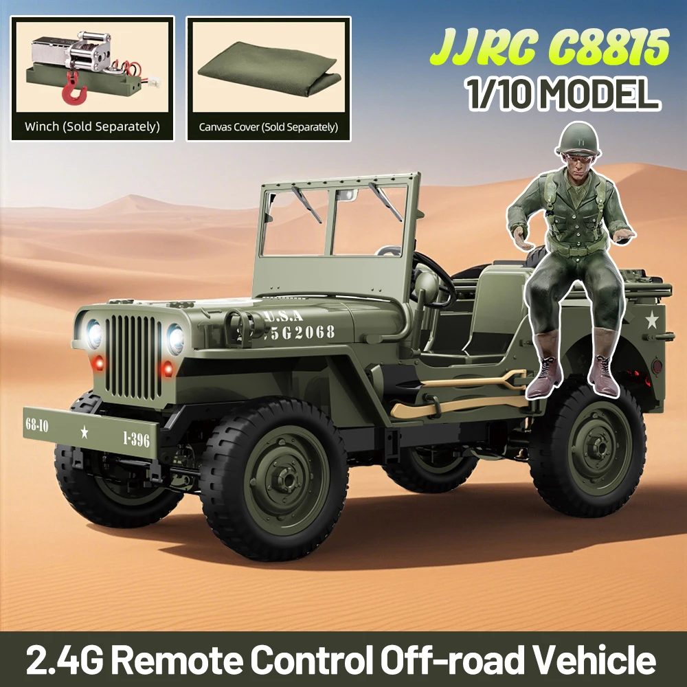 JJRC-Voiture militaire radiocommandée, modèle C8815, Jeep Willile 1941, échelle 1/10G, véhicule de simulation et d'escalade, jouets, camion télécommandé, 2.4