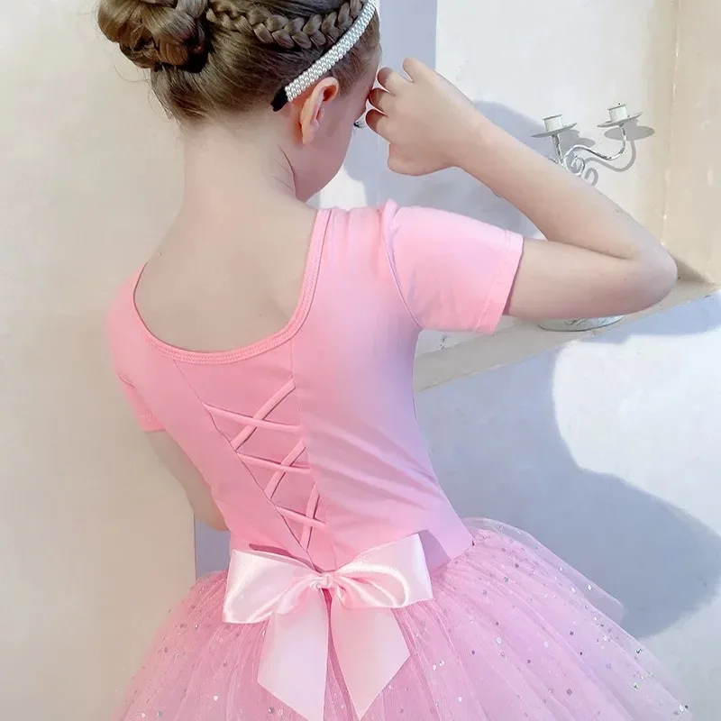 Long Sleeve Children\'s Ballet Dress Girls Jumpsuit Dancing Tutu Dress Pink Gauze Skirt for Baby Dance Practice Leotards for Girl