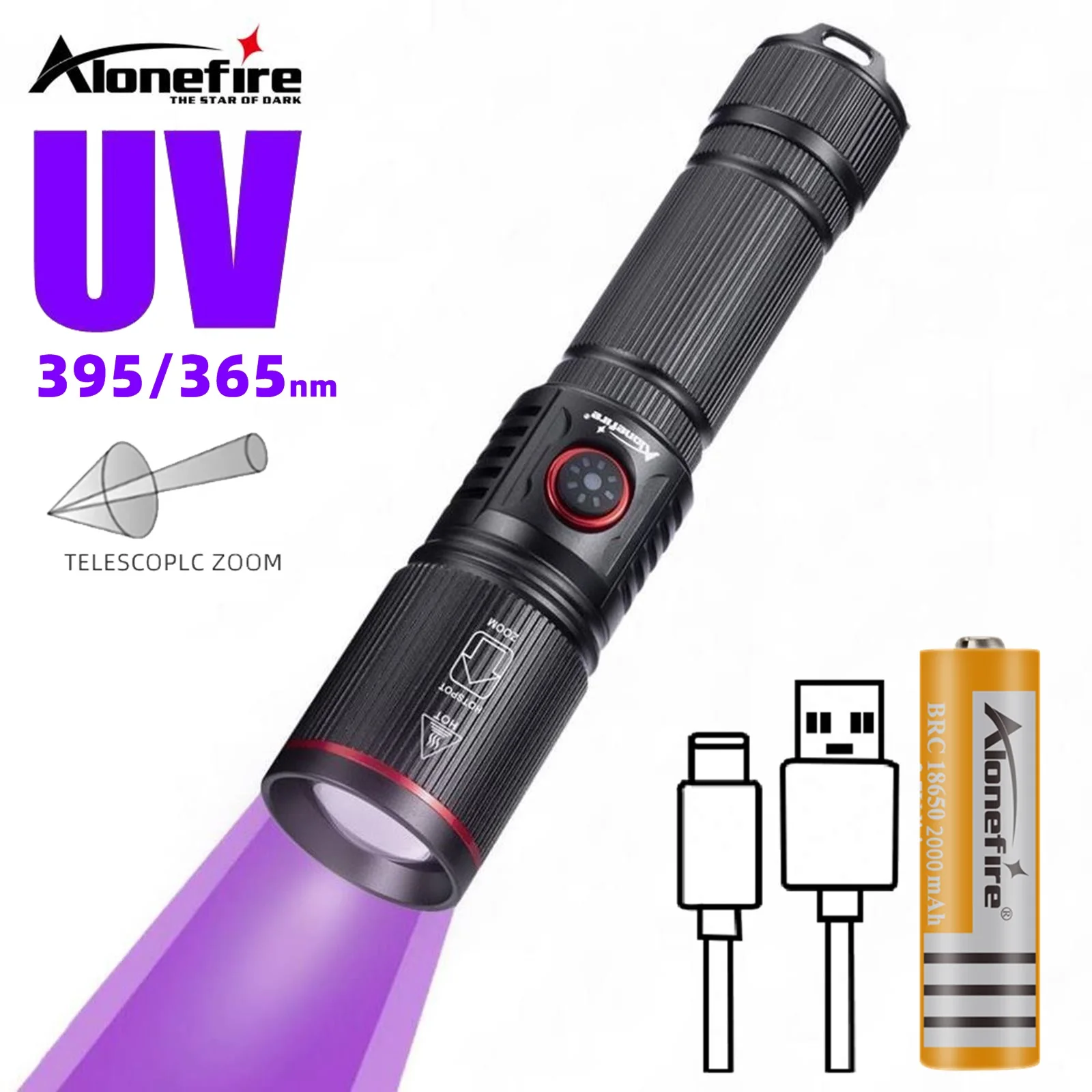 

20W Zoom 365nm UV Flashlight Ultraviolet Ultra Violet Torch Dog Urine Pet Stains Resin Curing Hunting Marker Check SV96