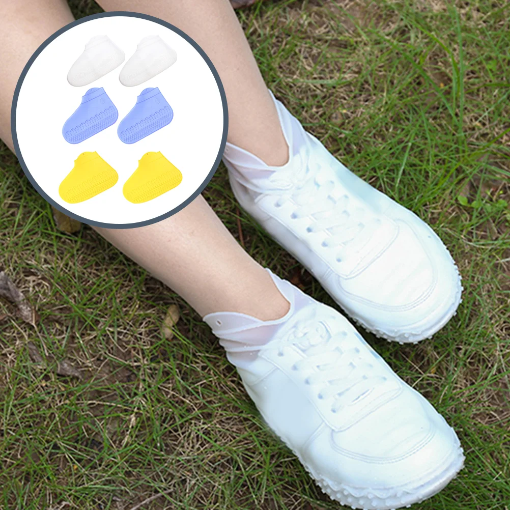 

3 Pairs Washable Shoe Cover Miss Waterproof Shoes Reusable Protectors Silica Gel Silicone Rain Day