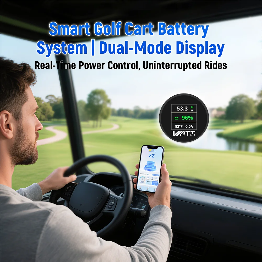 ワットサイクル 48V 105Ah LiFePO4 リチウム電池 ゴルフカート 250A BMS 5376Wh エネルギー Bluetooth搭載 15000+ディープサイクル ゴルフカート用