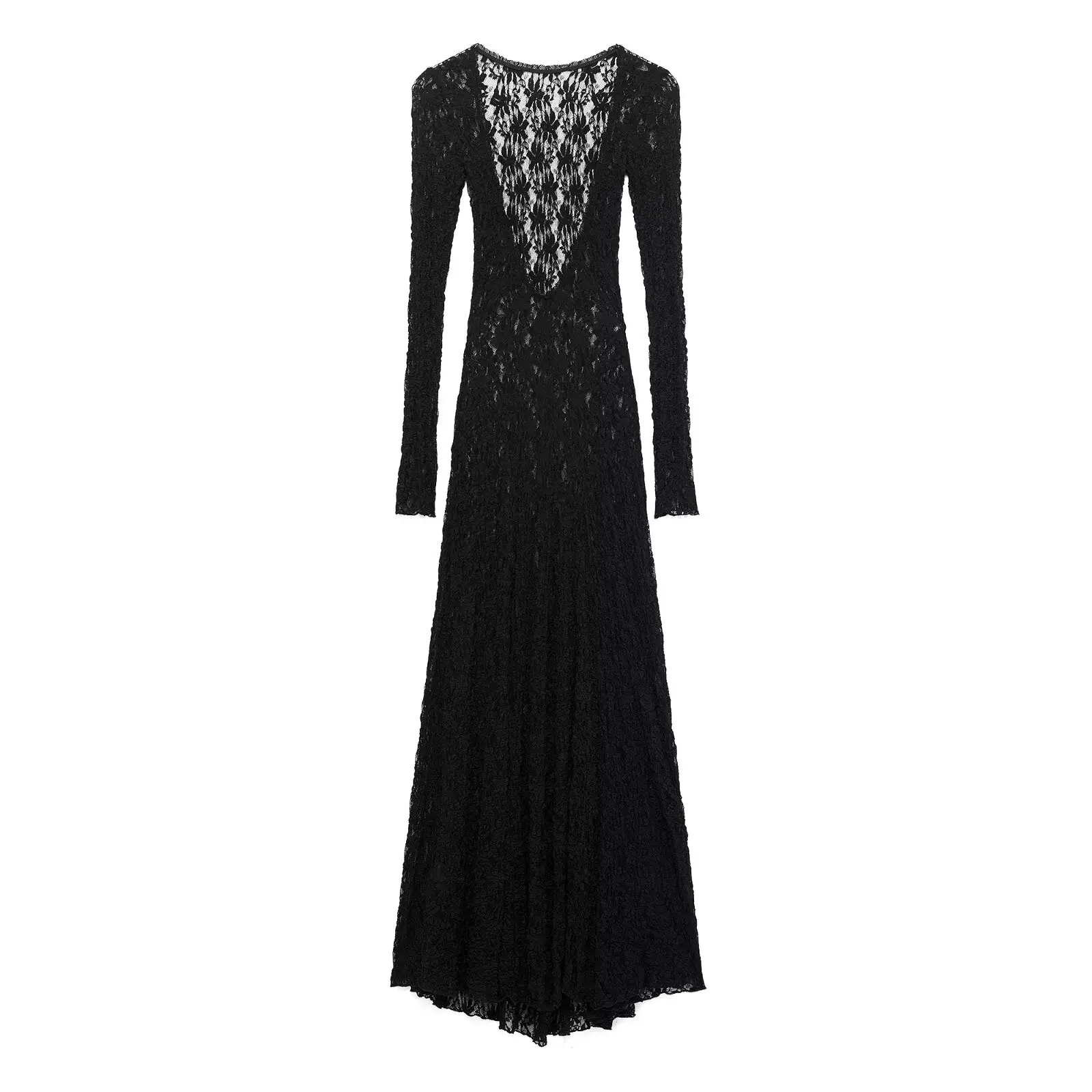 

Taop&Za Women Charming Long Sleeve Black Lace Evening Dress with Alluring Sheer Back Detail Graceful Fashion Attire