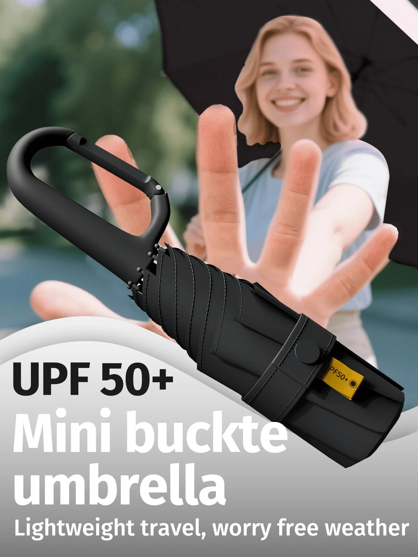 Portable round Five-Fold Blackout Umbrella with Ring Handle UV Resistant Sun Protection All-Weather Adhesive Advertising Gift