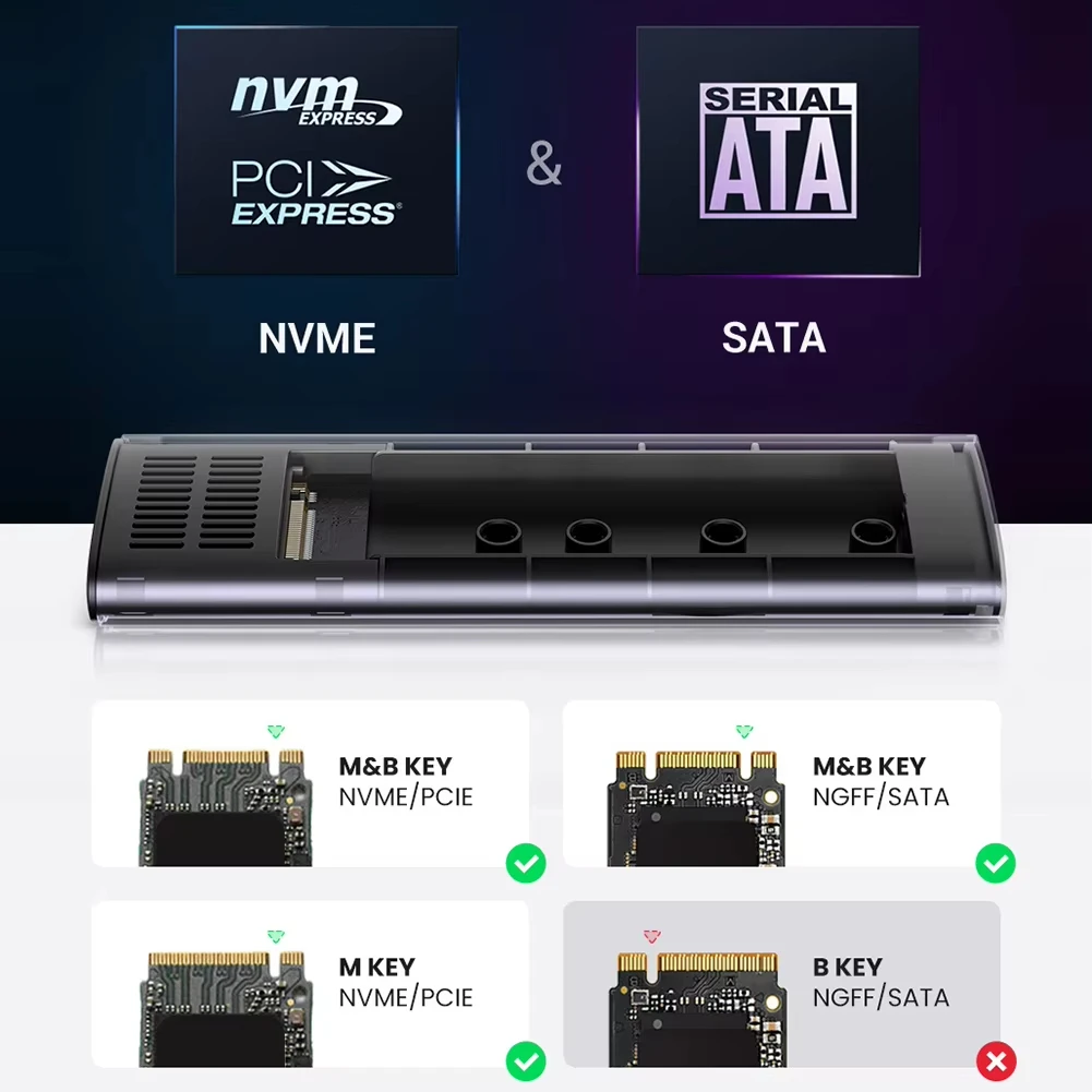 Caja SSD M.2 NVMe de 10Gbps, protocolo Dual NVME SATA M.2 a USB tipo C 3,1, adaptador SSD para NVME PCIE NGFF SATA SSD, caja de disco
