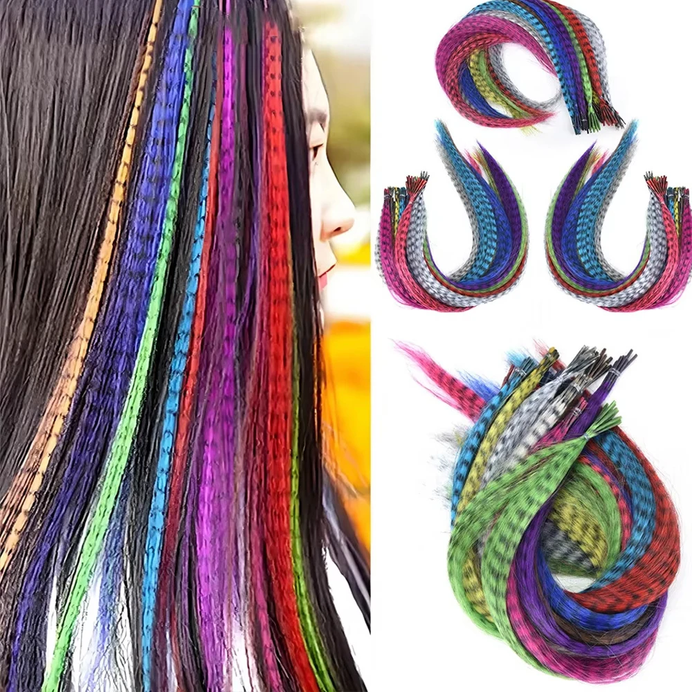 10 Strands Pack Colored I-Tip Feather Hair Extensions 16 Inch Straight Synthetic High Temperature Fiber Hair Extensions for Wome