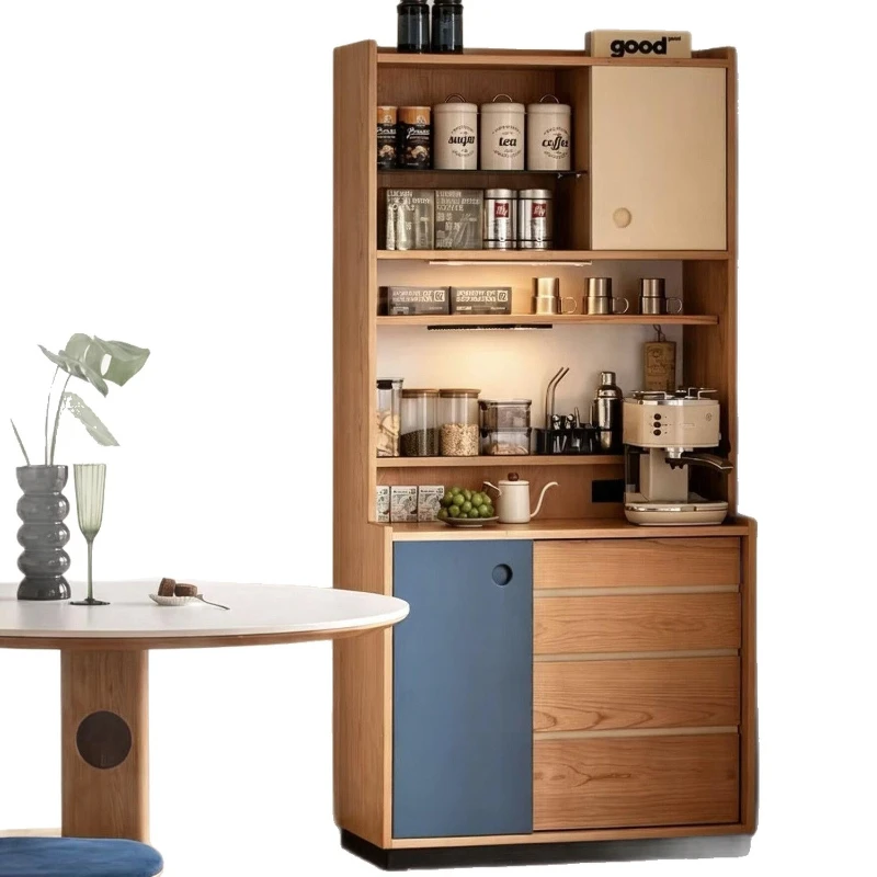 Solid wood multi-functional storage cabinet, living room dining side cabinet, Japanese-style retro narrow style against the wall