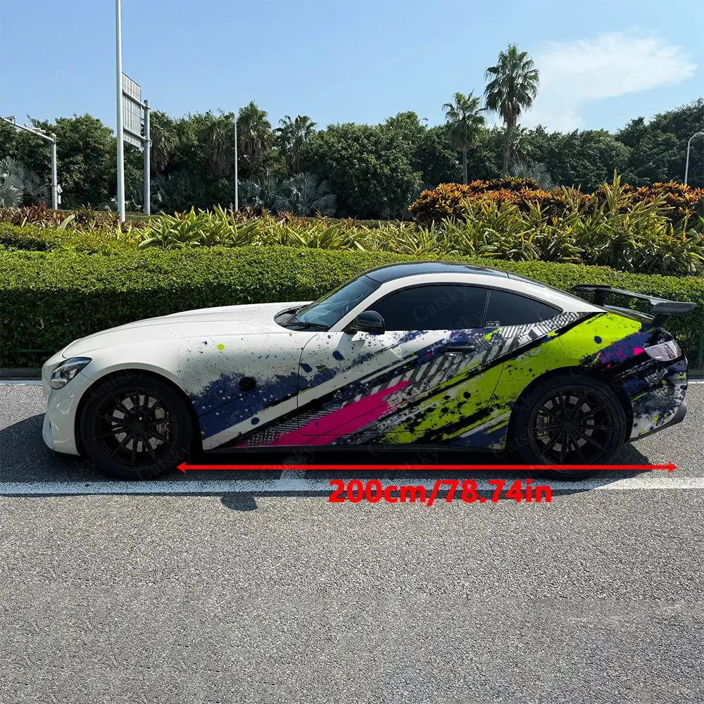 2pcs Contrast Splash Ink Diagonal Stripe Car Side Wrap, Self-Adhesive PVC Waterproof & Scratch-Resistant Stickers, Car Accessory